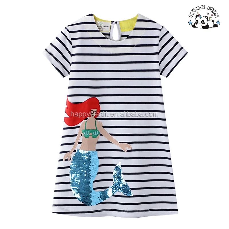 LEZONKIDS - Vestido Maxi Casual de Outono e Inverno para Meninas com Lantejoulas, Sereia, Unicórnio, Respirável, Listrado, Cartoon, Xadrez, Lace, Sem Mangas